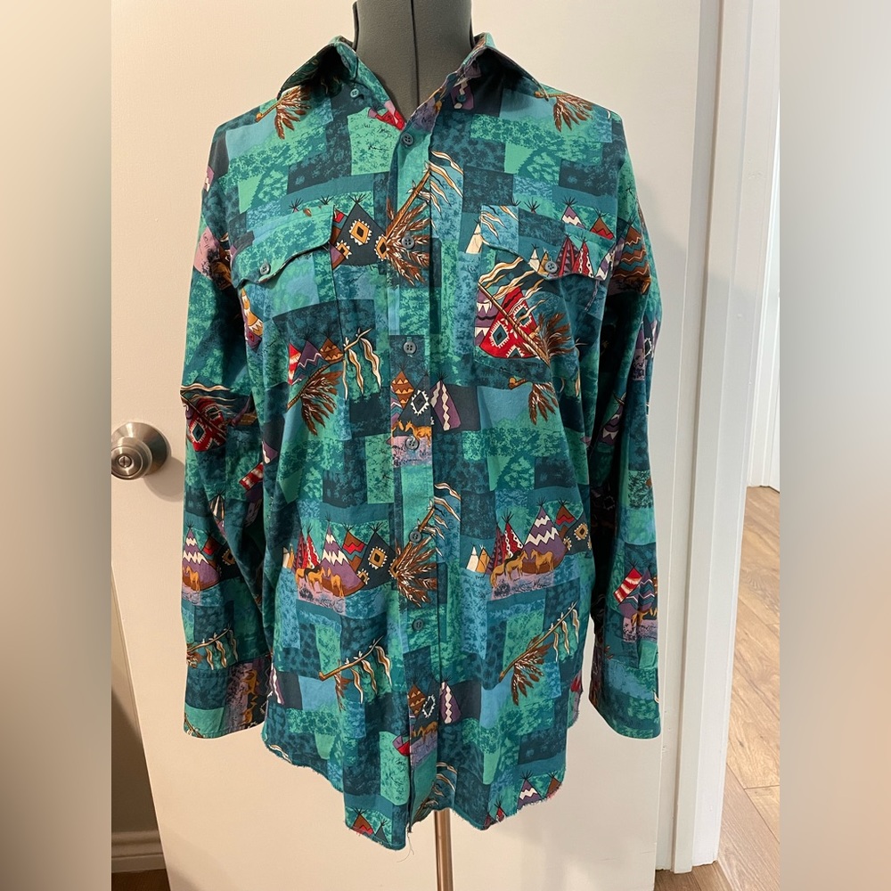 Vintage Western Panhandle Slim Button Down Shirt Wrangler Style 15 1/2 - 34